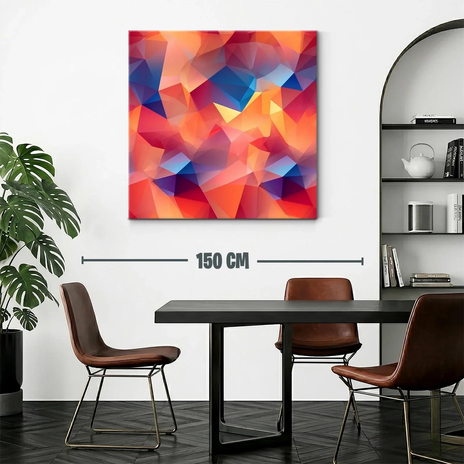 Cuadro abstracto con triángulos en tonos cálidos y fríos — miniatura 2