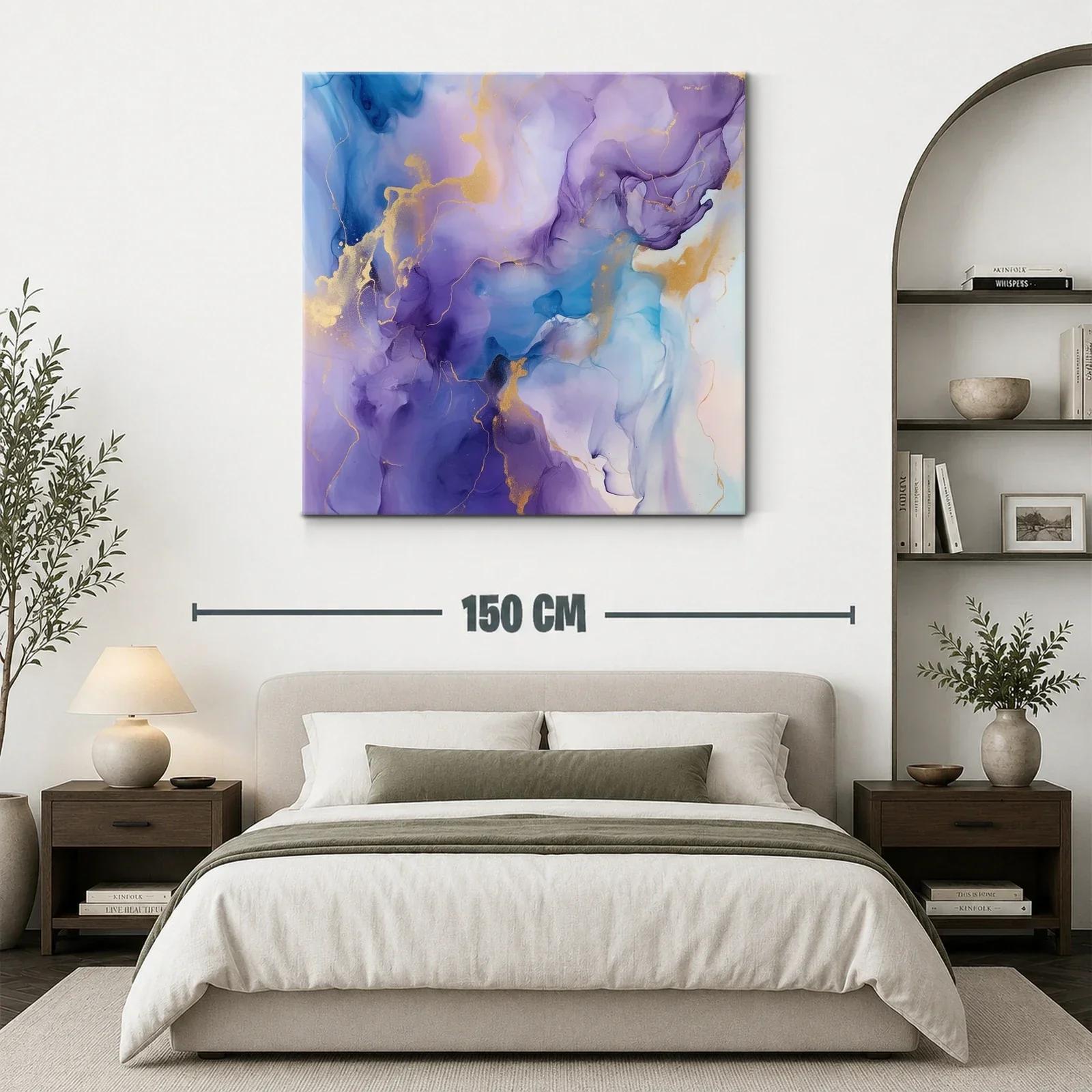 Cuadro abstracto en tonos violeta azul y dorado — miniatura 3
