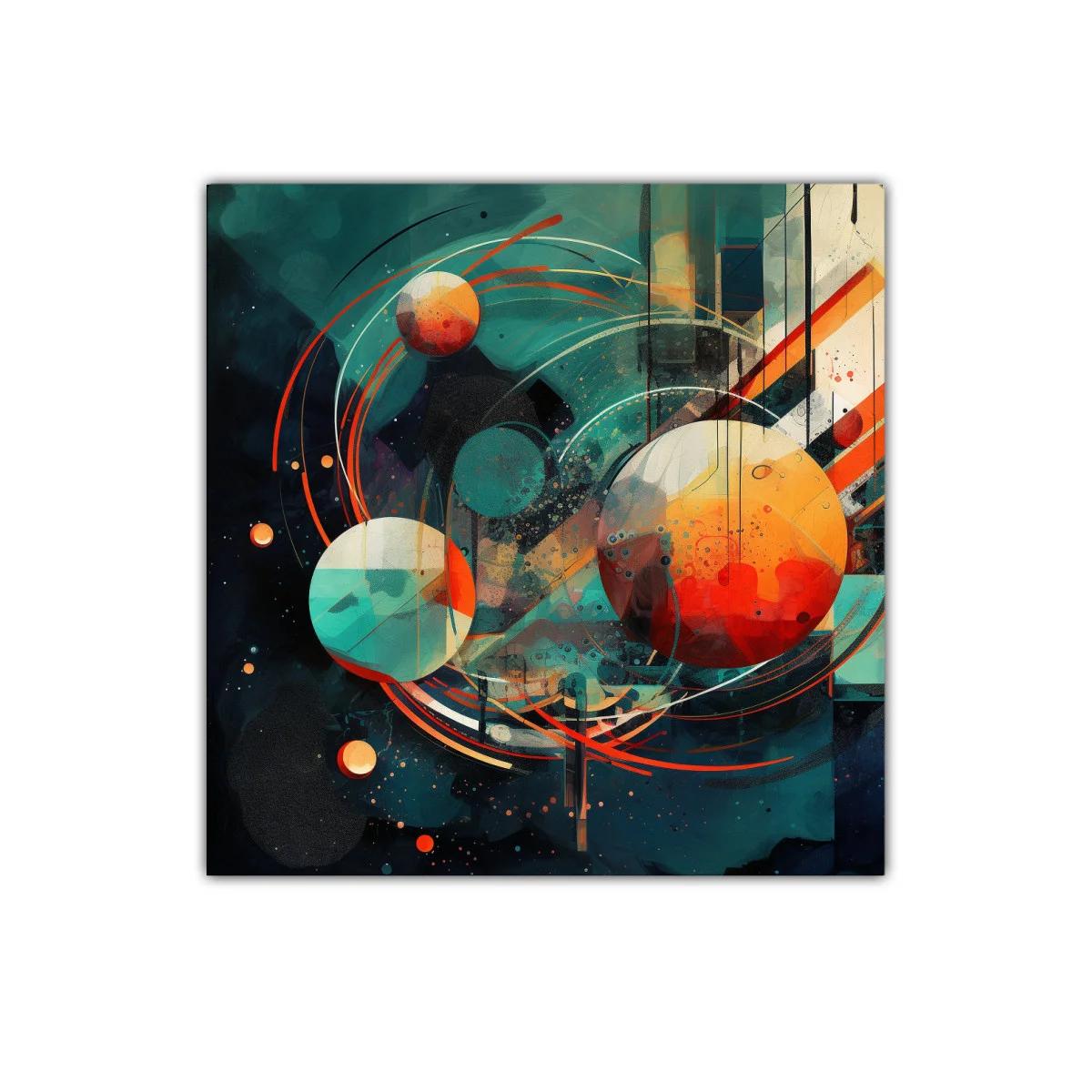 Composición abstracta con formas circulares y trazos dinámicos