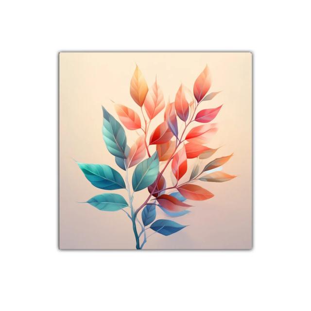 Cuadro decorativo ramas con hojas en tonos cálidos y fríos