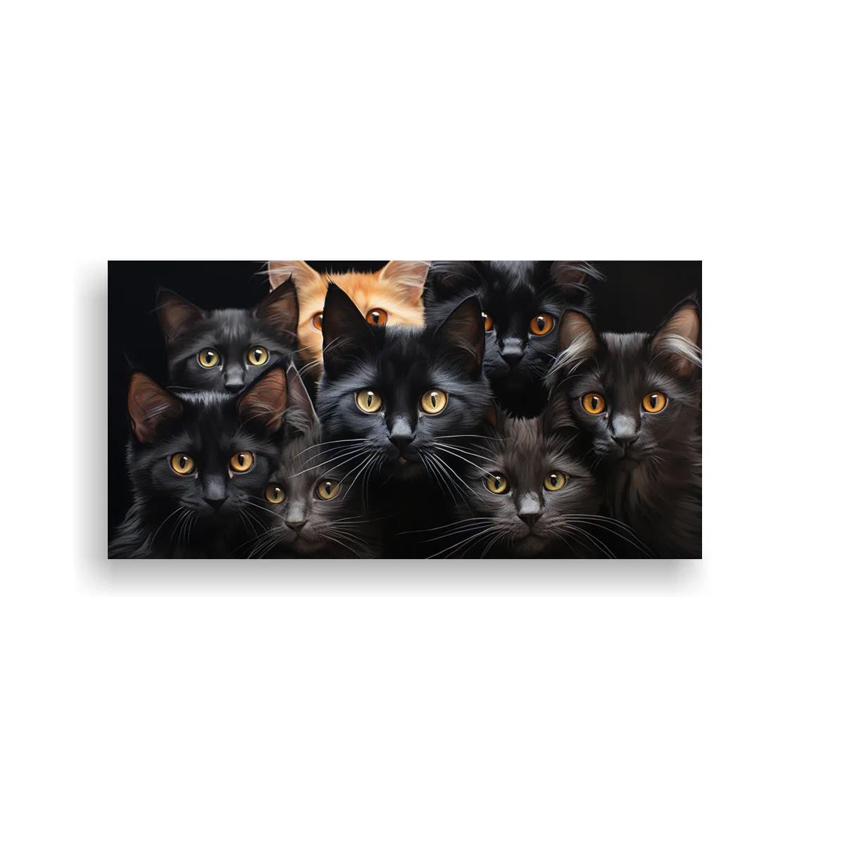 Cuadro grupo de gatos negros con gatito naranja