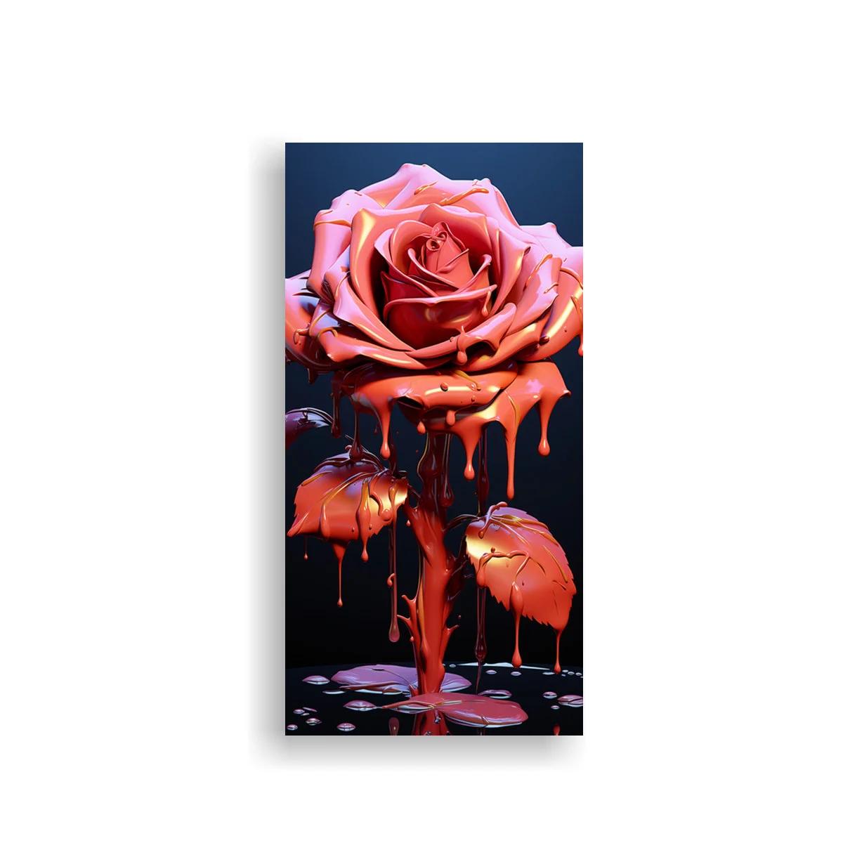 Cuadro rosa coral goteando con fondo oscuro