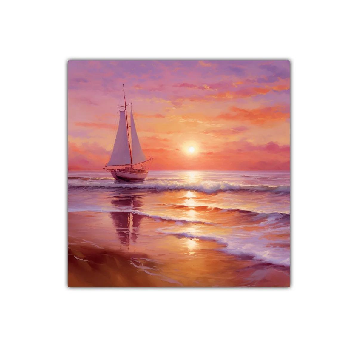 Atardecer sereno con velero navegando en mar tranquilo