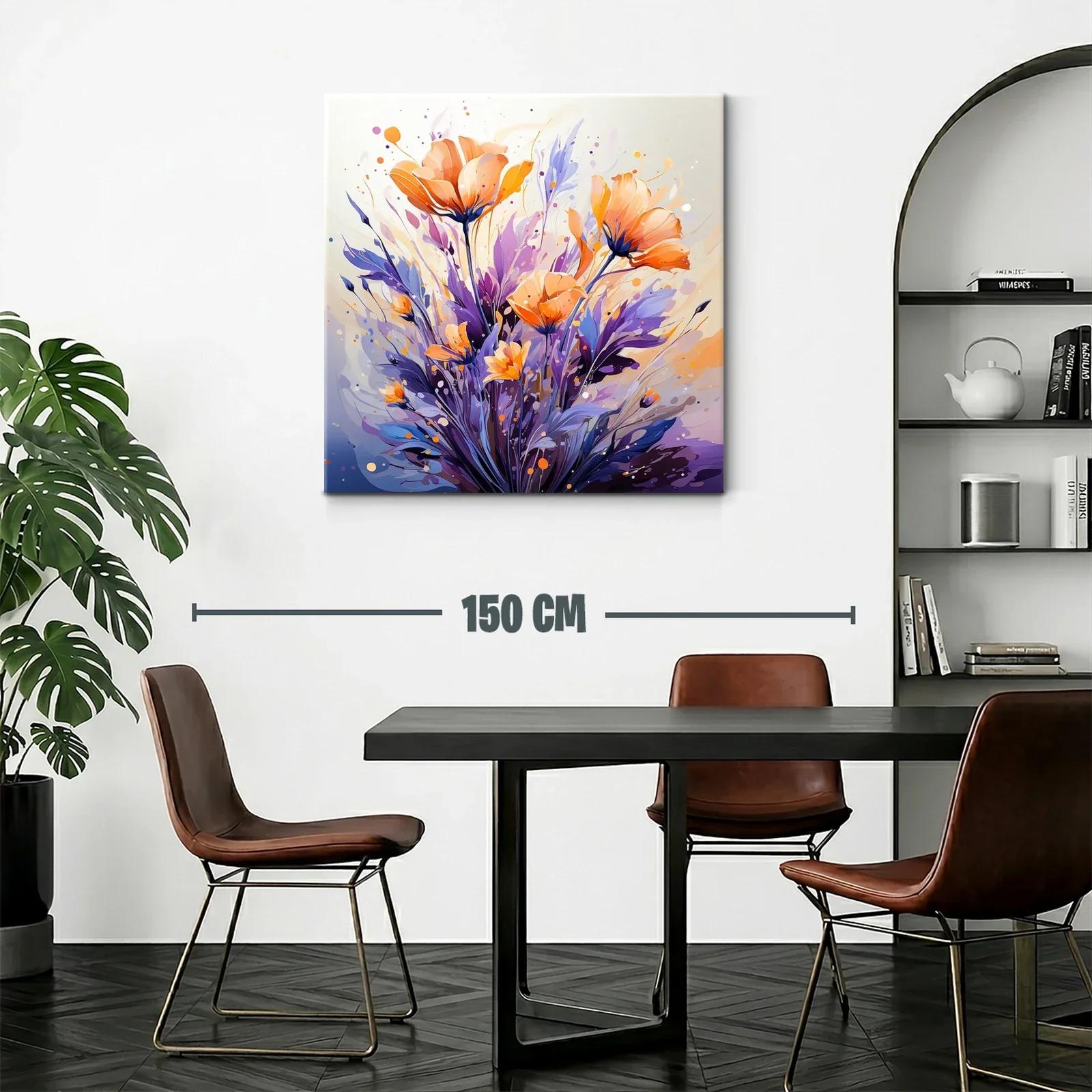 Cuadro moderno con flores en tonos naranja y púrpura — miniatura 2