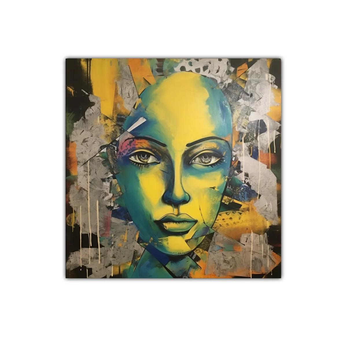 Retrato abstracto con tonos vibrantes y expresivos