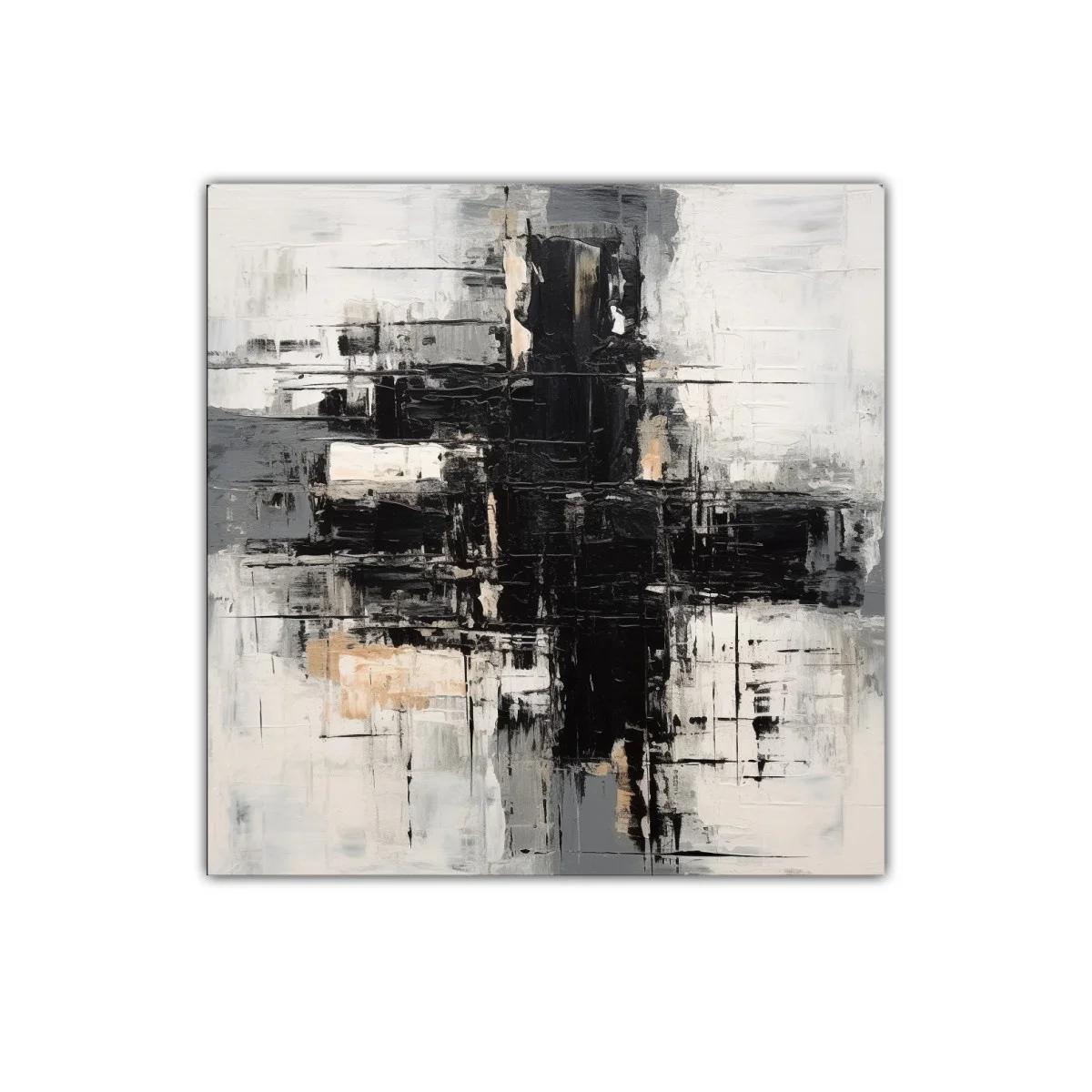 Cuadro abstracto en tonos neutros con contraste fuerte — imagen principal