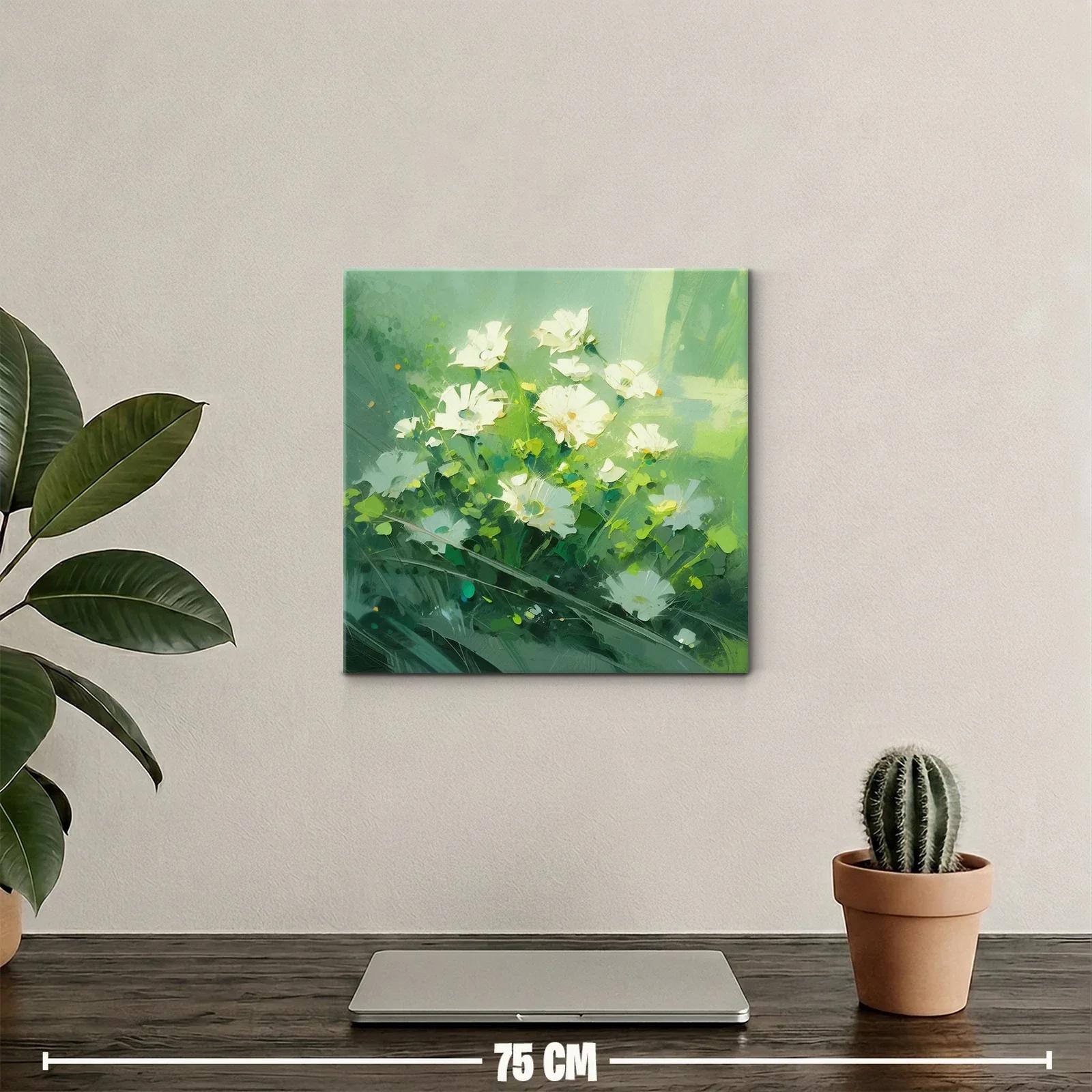 Cuadro con delicadas flores blancas sobre fondo verde — miniatura 2