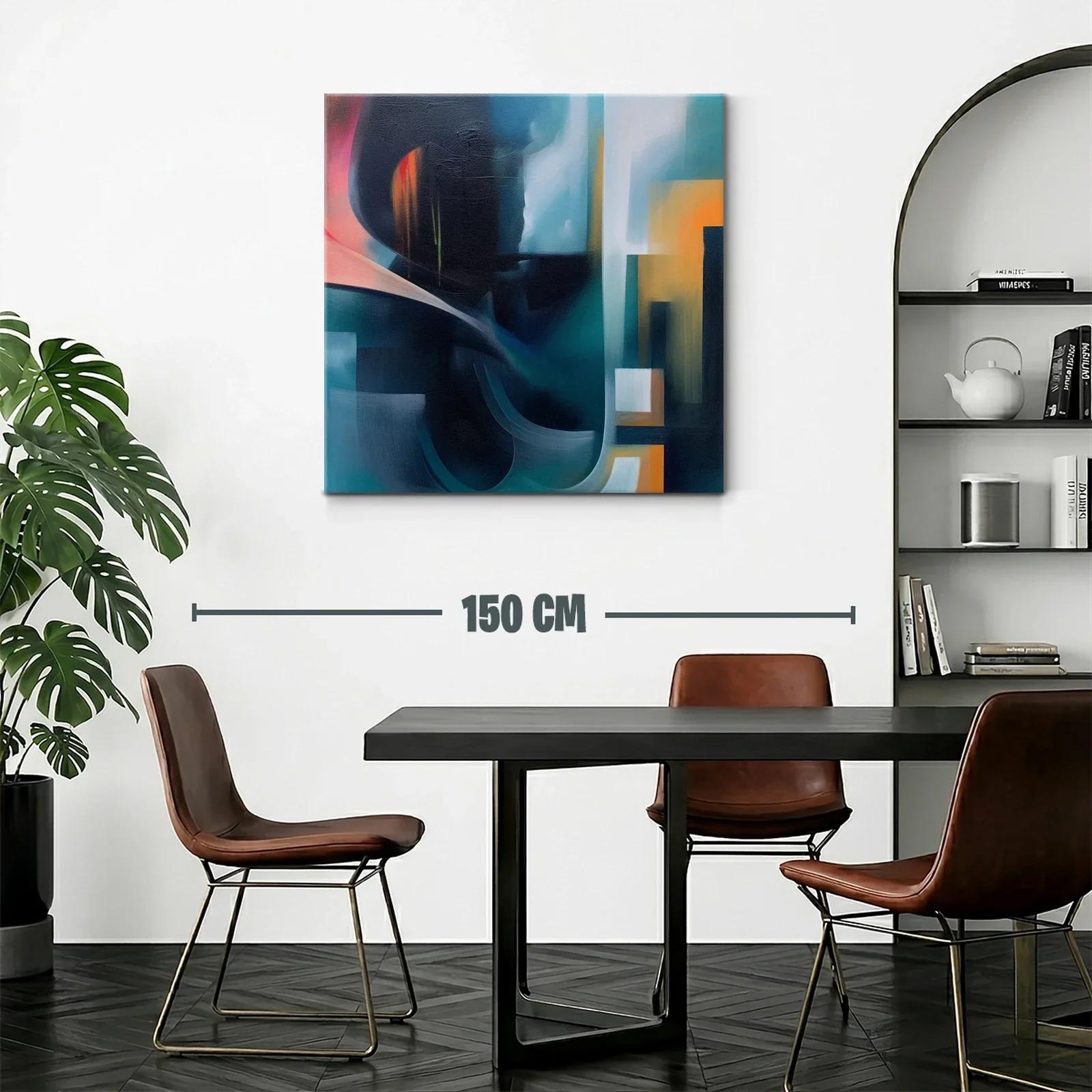 Cuadro abstracto con tonos oscuros y acentos cálidos — miniatura 2