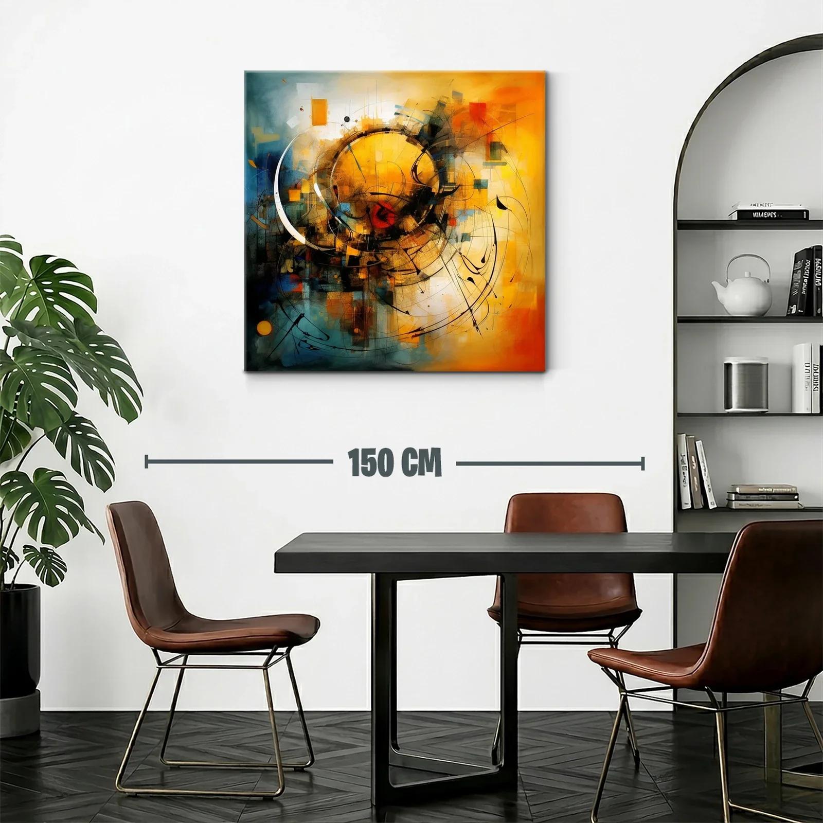 Cuadro abstracto con formas circulares y tonos cálidos y fríos — miniatura 2