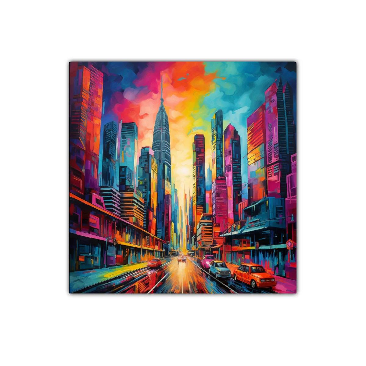 Atardecer vibrante en la ciudad moderna llena de color