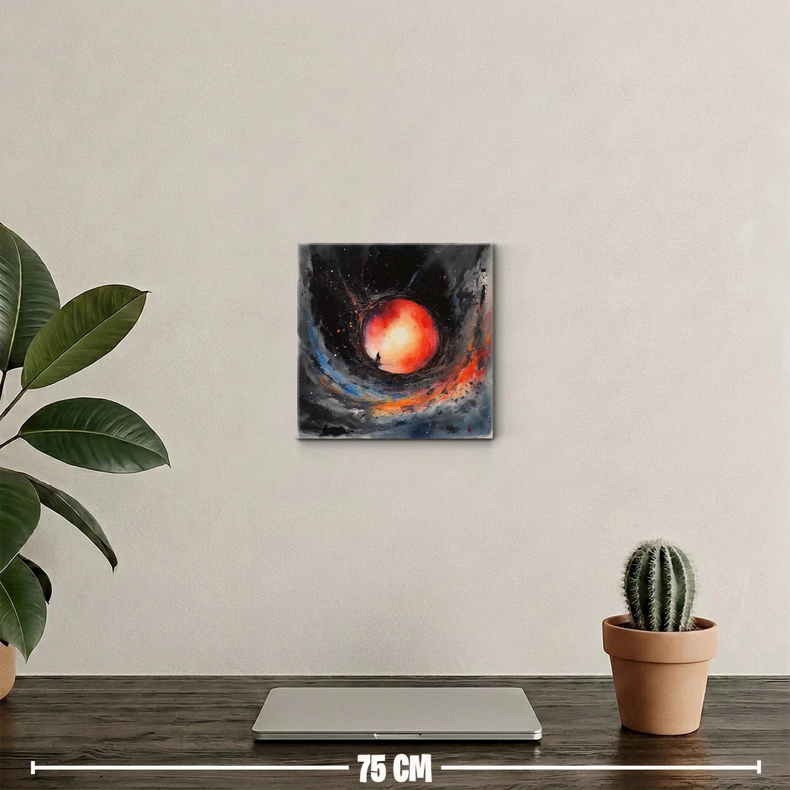 Cuadro abstracto con figura y esfera luminosa vibrante — miniatura 2