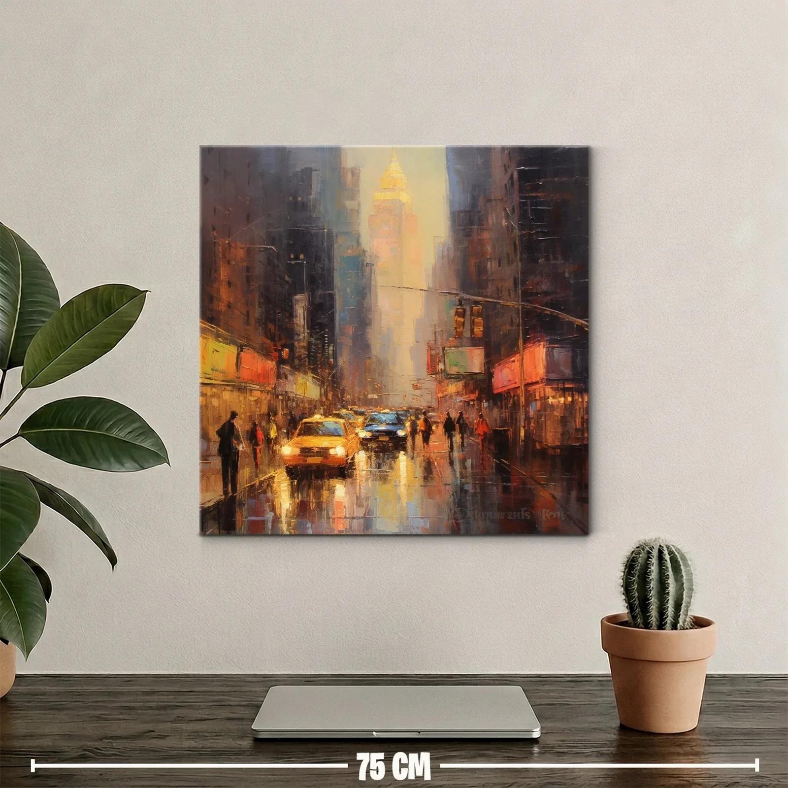 Atardecer urbano con taxis en calle lluviosa de ciudad — miniatura 2