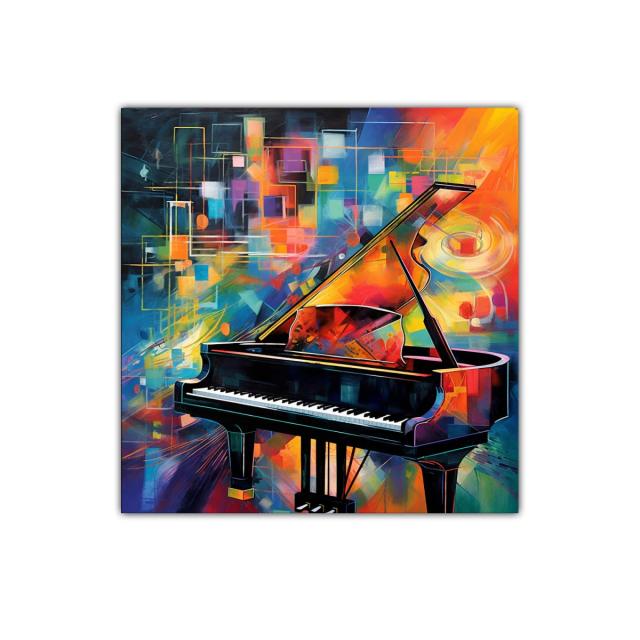 Cuadro decorativo piano de cola con explosión de color vibrante