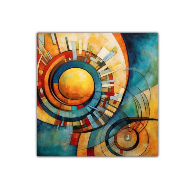Cuadro abstracto con formas circulares y colores vibrantes