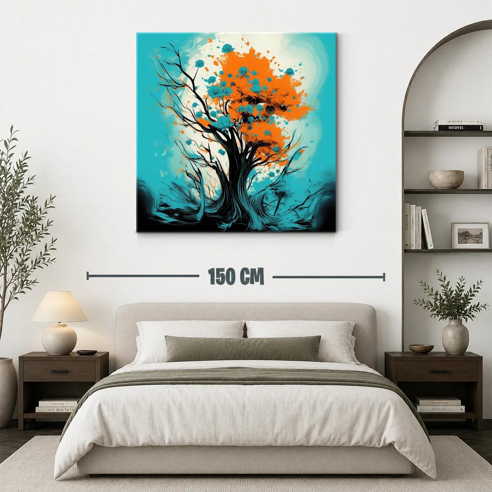 Árbol vibrante con flores azules y tonos naranjas — miniatura 3