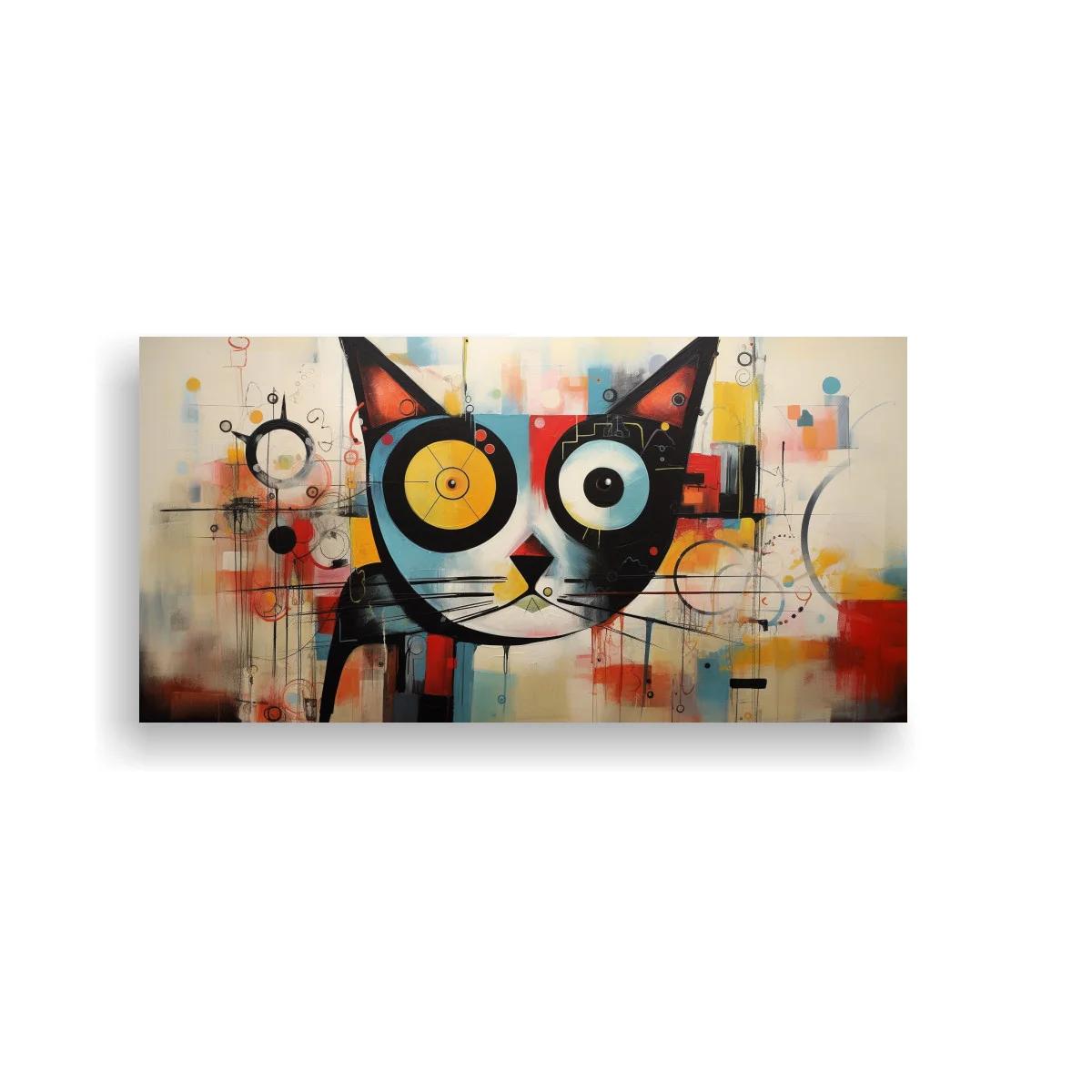 Cuadro gato negro geométrico con ojo amarillo
