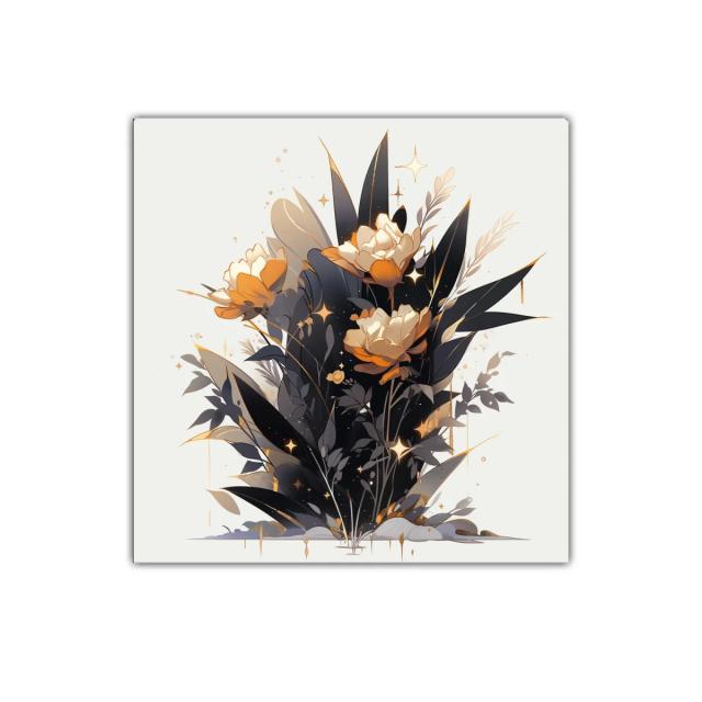 Composición floral elegante con tonos dorados y oscuros