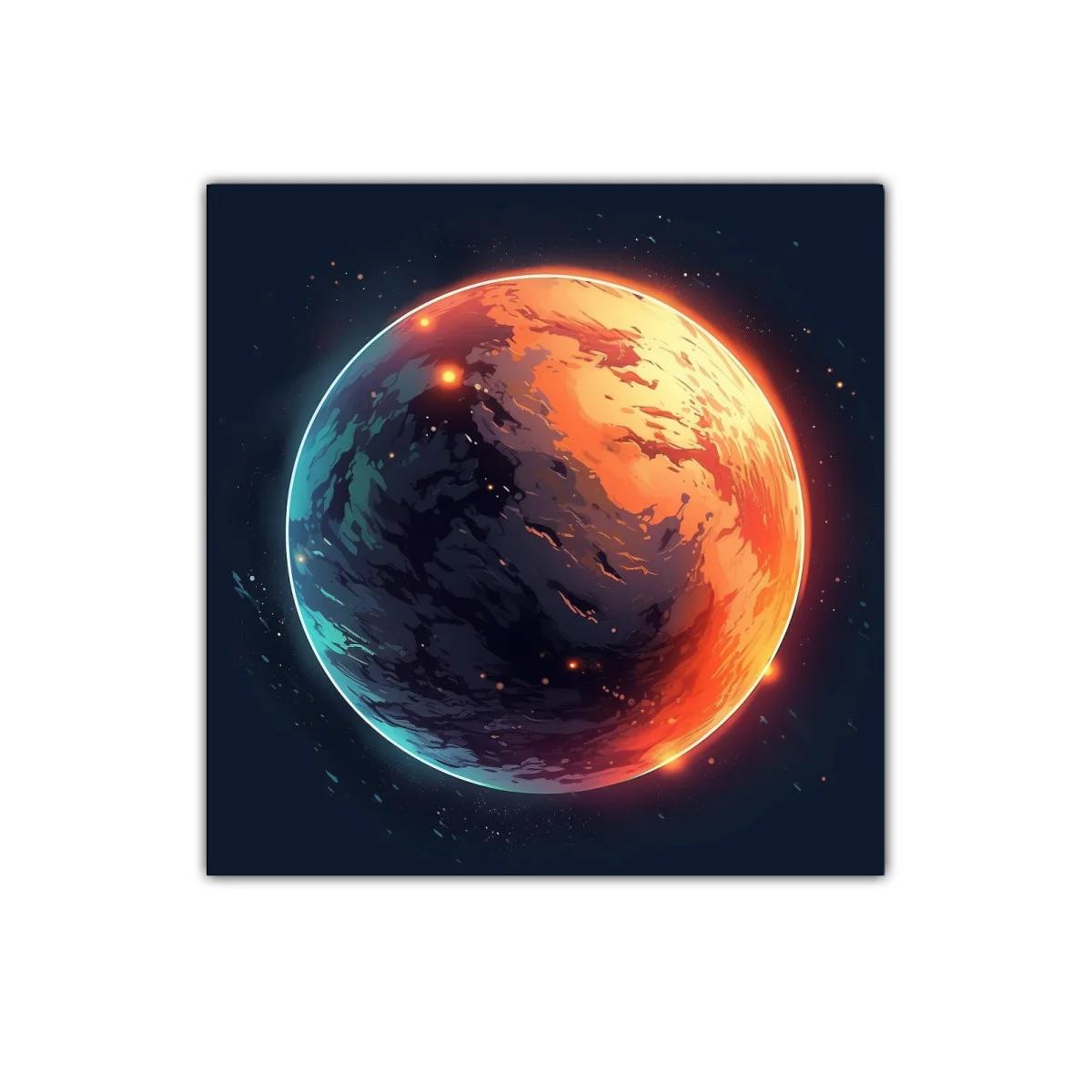 Planeta en tonos cálidos y fríos con brillo intenso — imagen principal