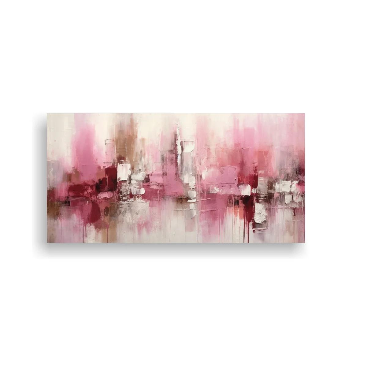 Cuadro paisaje urbano abstracto en rosa con goteos — imagen principal
