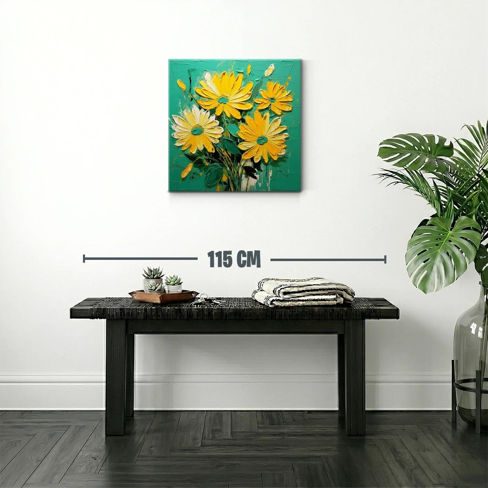 Vibrantes flores amarillas sobre fondo turquesa intenso — miniatura 2
