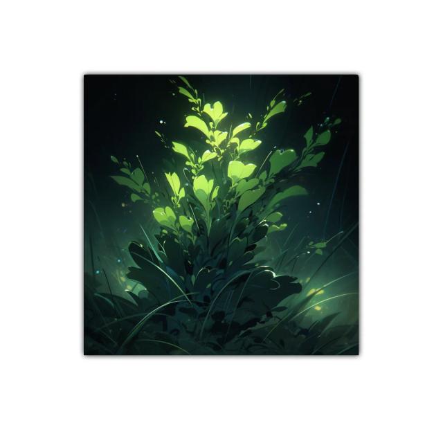 Cuadro decorativo con planta iluminada en tonos verdes