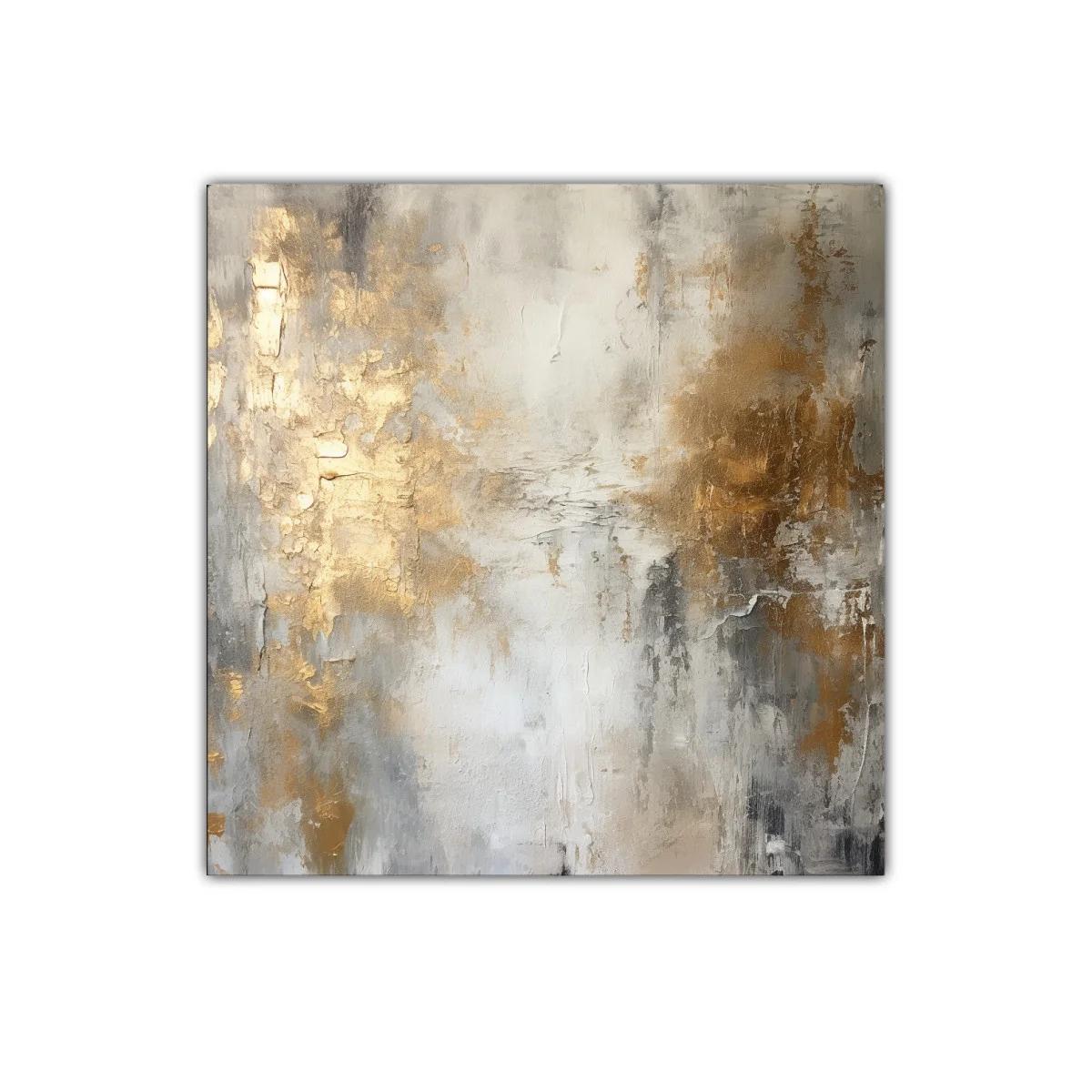 Cuadro abstracto con tonos dorados y grises elegantes