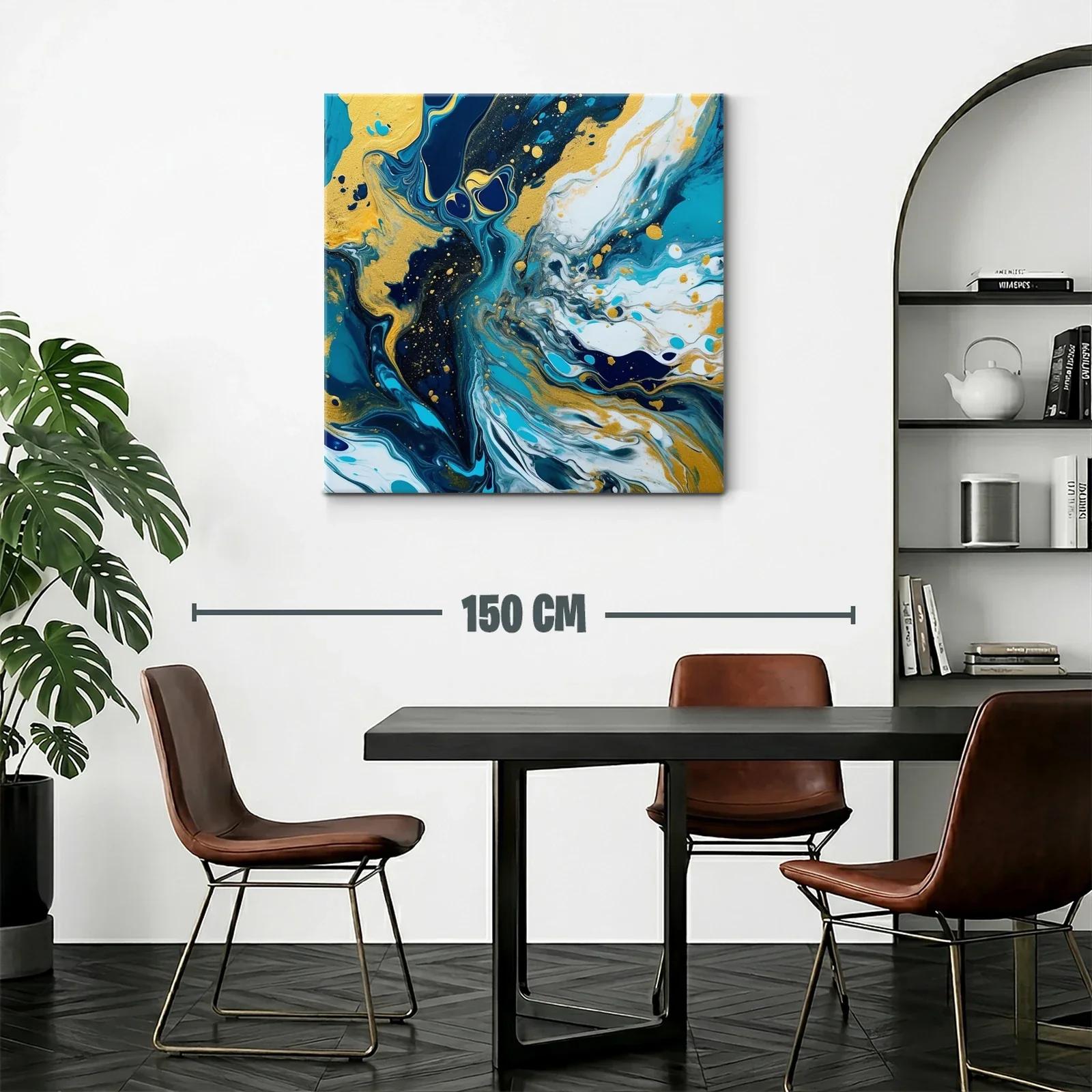 Cuadro abstracto con tonos dorados y azul profundo — miniatura 2
