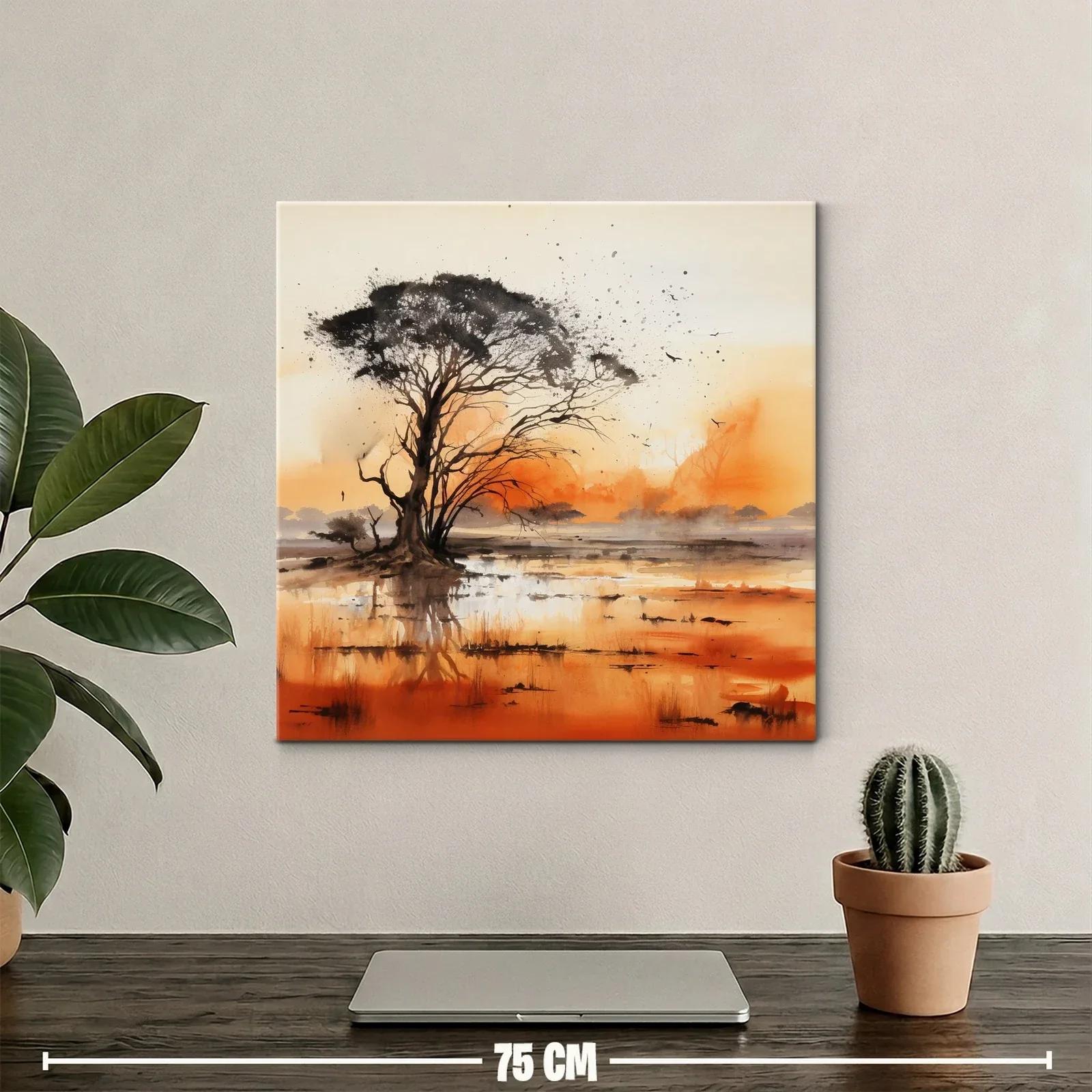 Paisaje sereno con árbol y reflejos en tonos cálidos — miniatura 2