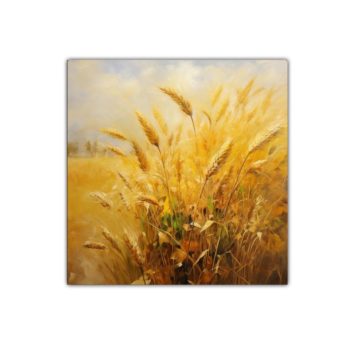 Cuadro con Trigo Dorado al Viento en Paisaje Rural — imagen principal