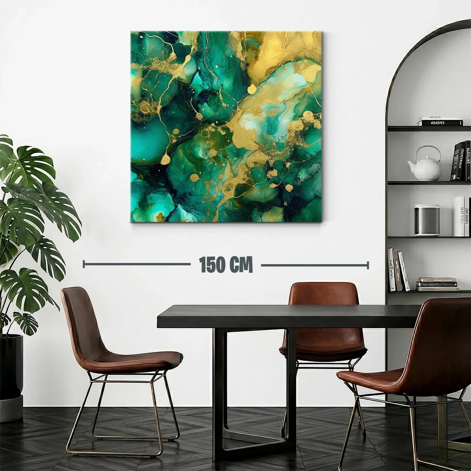 Cuadro abstracto en tonos verdes y dorados vibrantes — miniatura 2