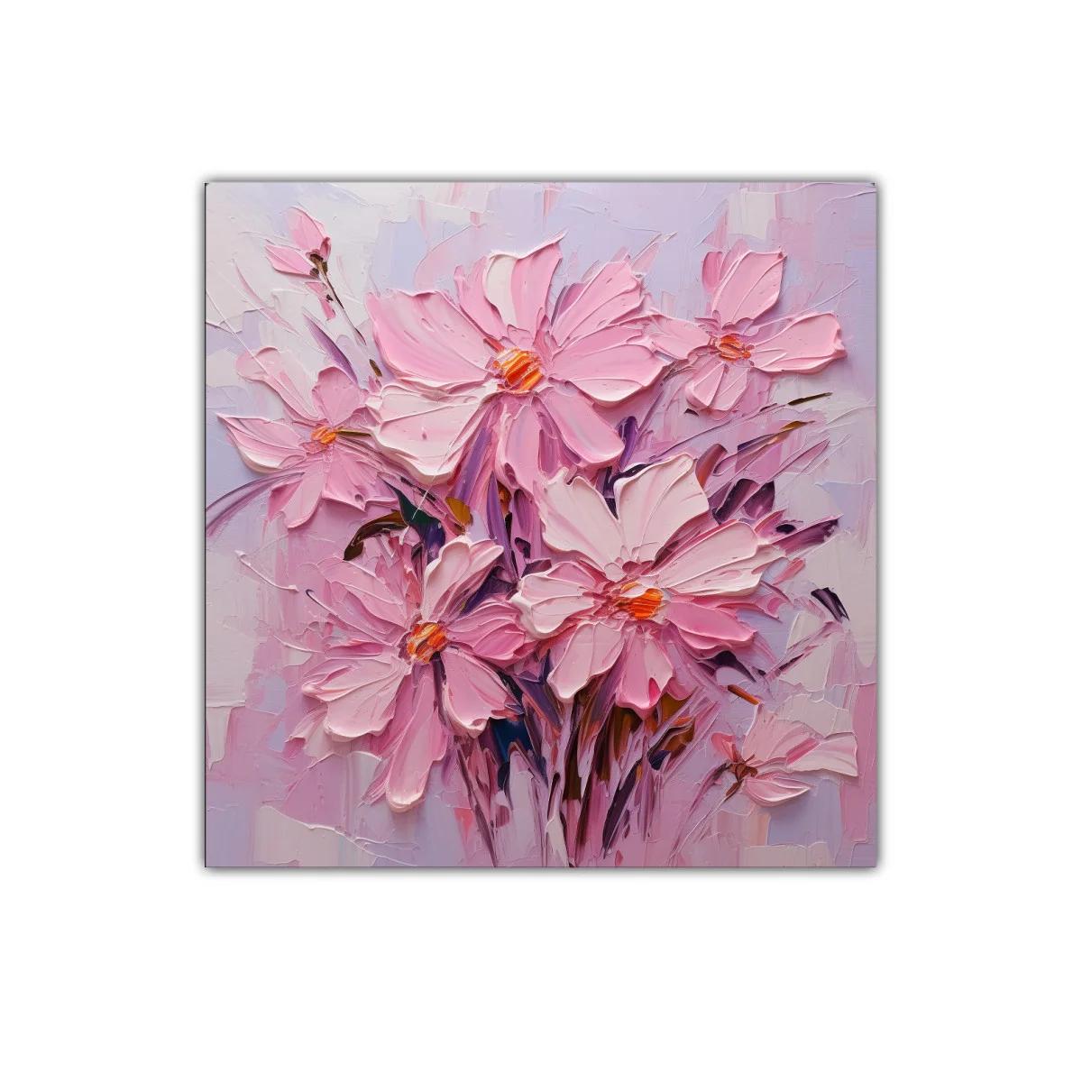 Cuadro floral en tonos rosa con flores delicadas