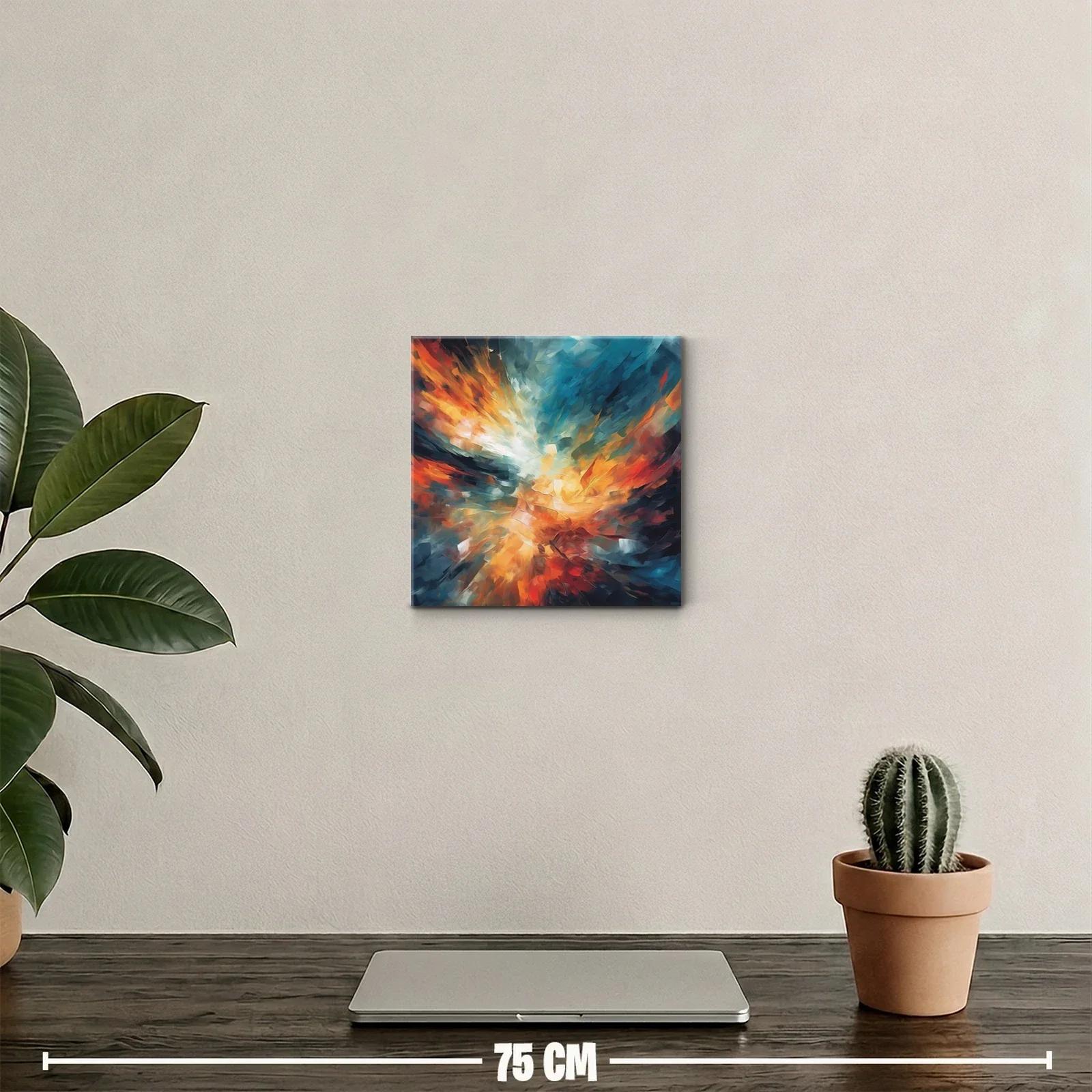 Cuadro abstracto con explosión de colores cálidos y fríos — miniatura 2