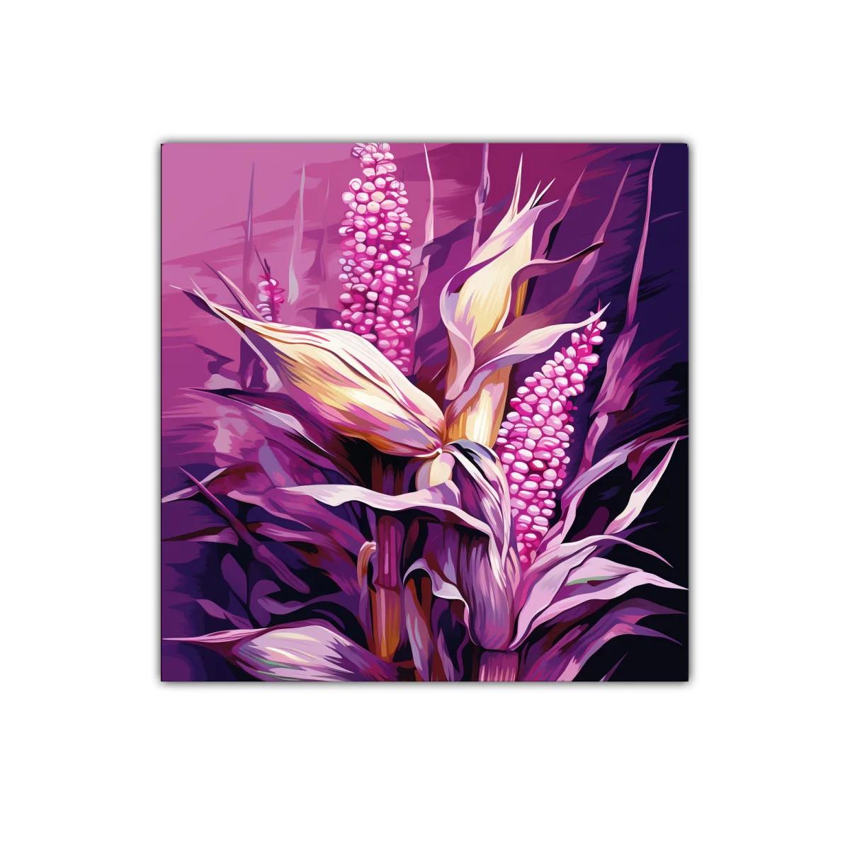 Cuadro decorativo con maíz en tonos púrpura y rosa