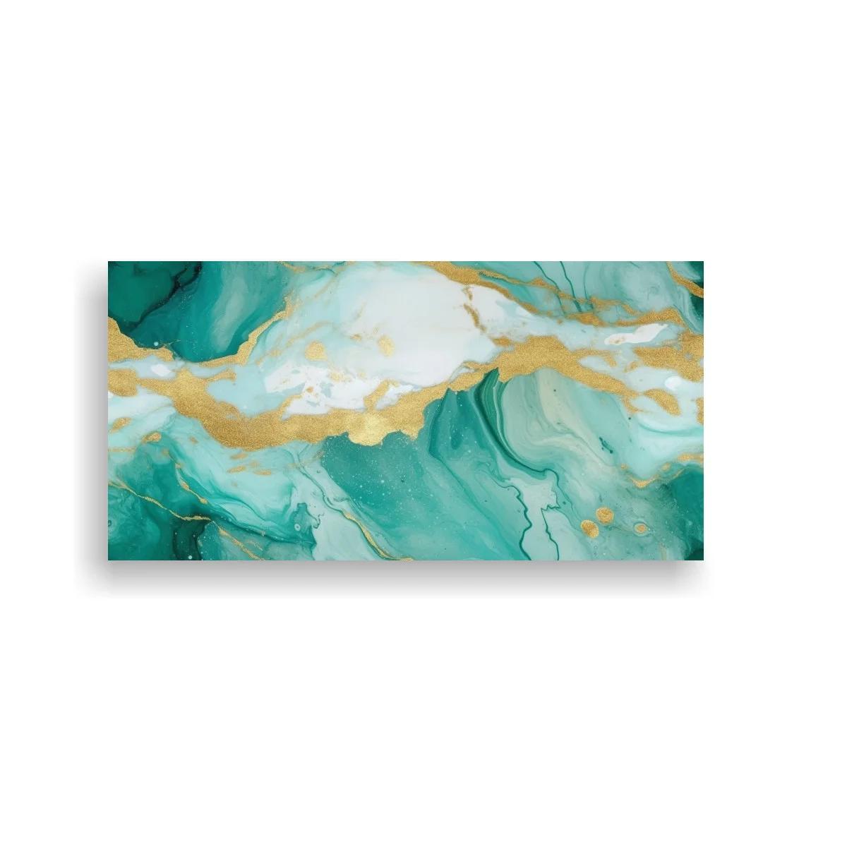 Cuadro abstracción marmoleada en verde turquesa y dorado — imagen principal
