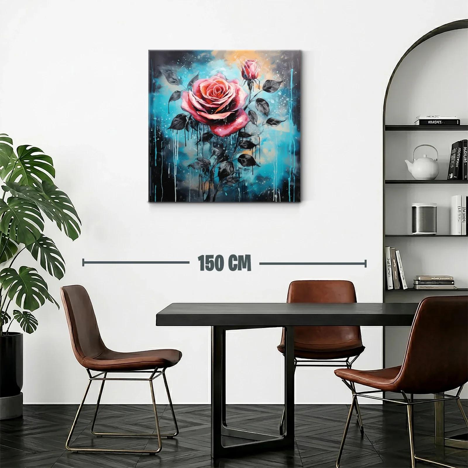 Rosa vibrante con fondo azul y detalles en negro — miniatura 2