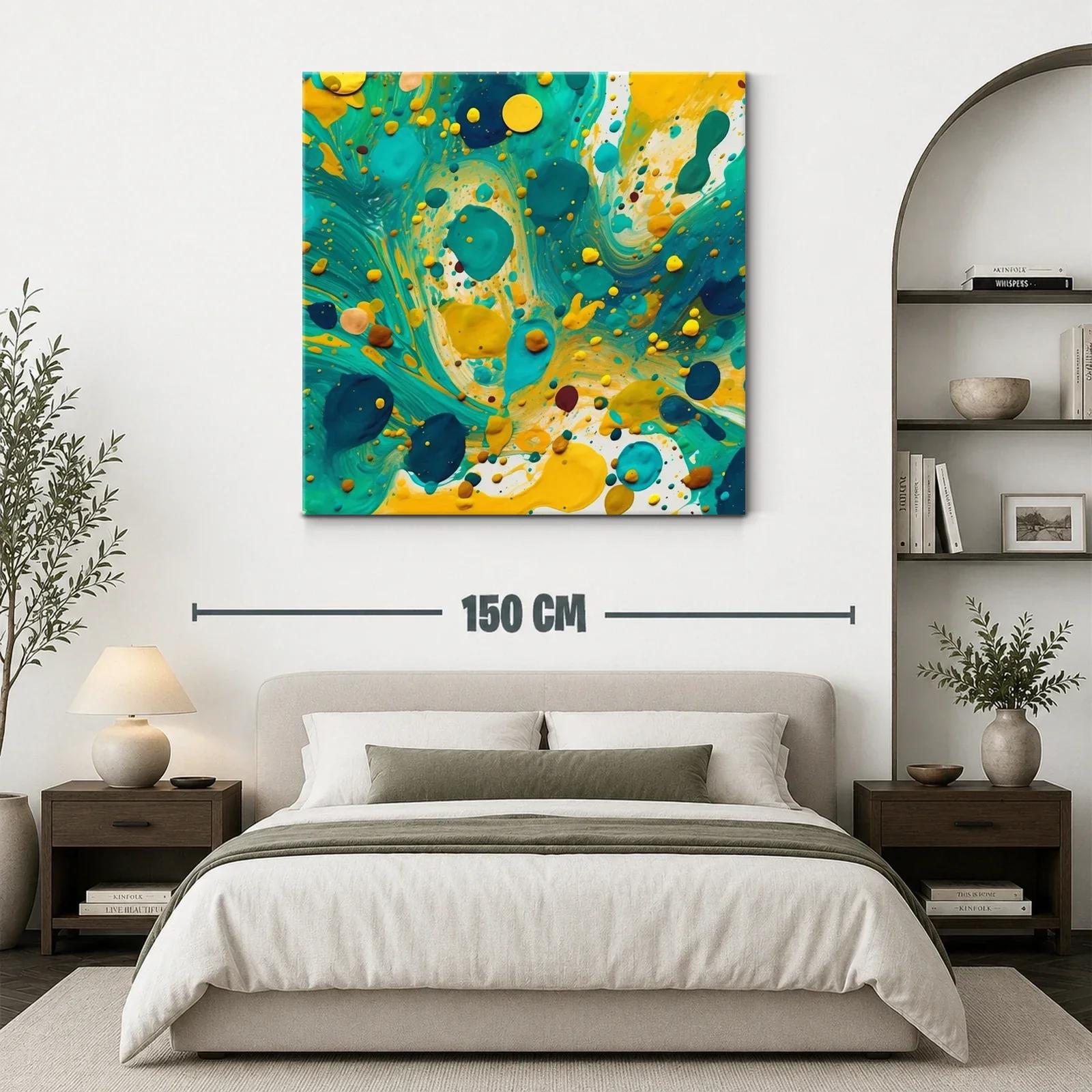 Composición abstracta en tonos turquesa y amarillo vibrante — miniatura 3