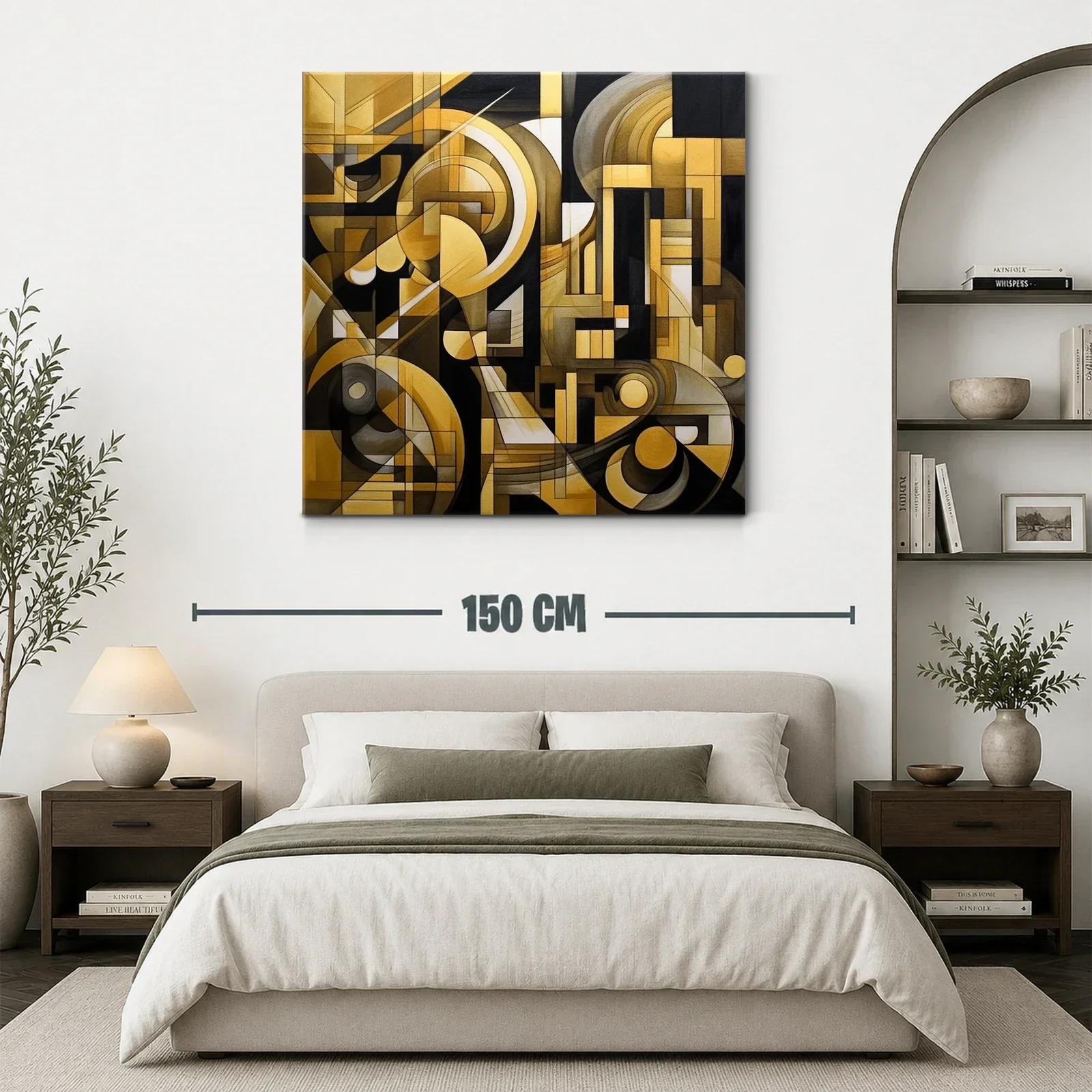 Composición geométrica abstracta en tonos dorados y negros — miniatura 3