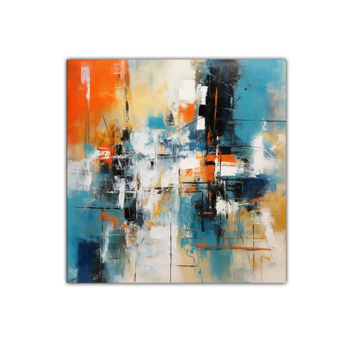Composición abstracta con tonos cálidos y fríos vibrantes