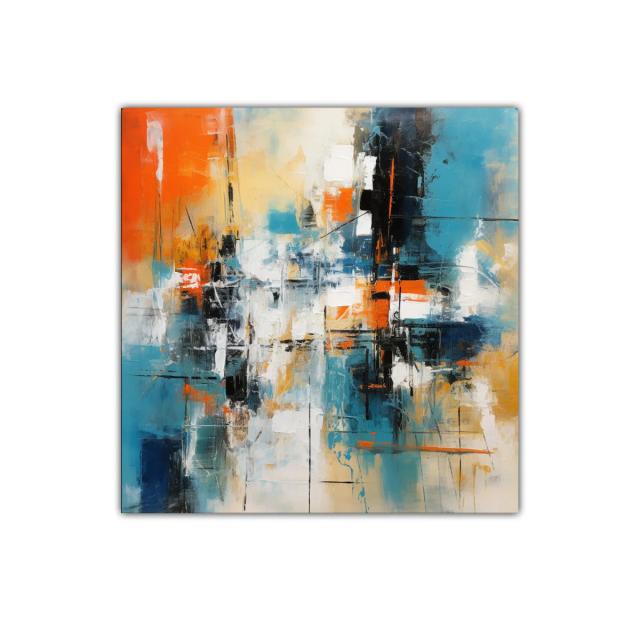 Composición abstracta con tonos cálidos y fríos vibrantes