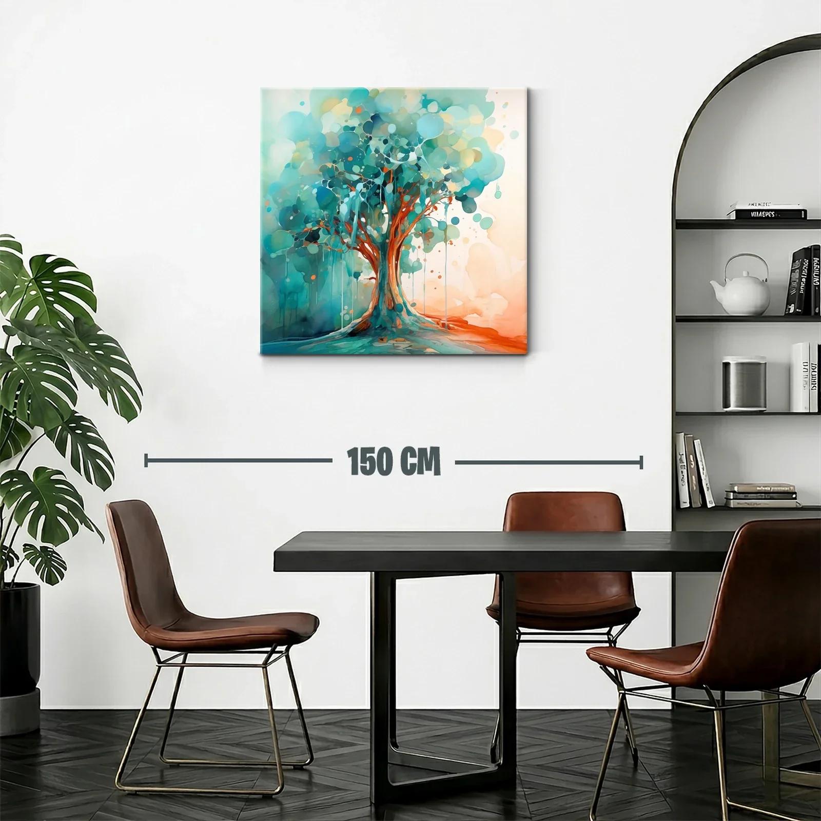 Cuadro moderno con árbol en tonos azules y naranjas vibrantes — miniatura 2