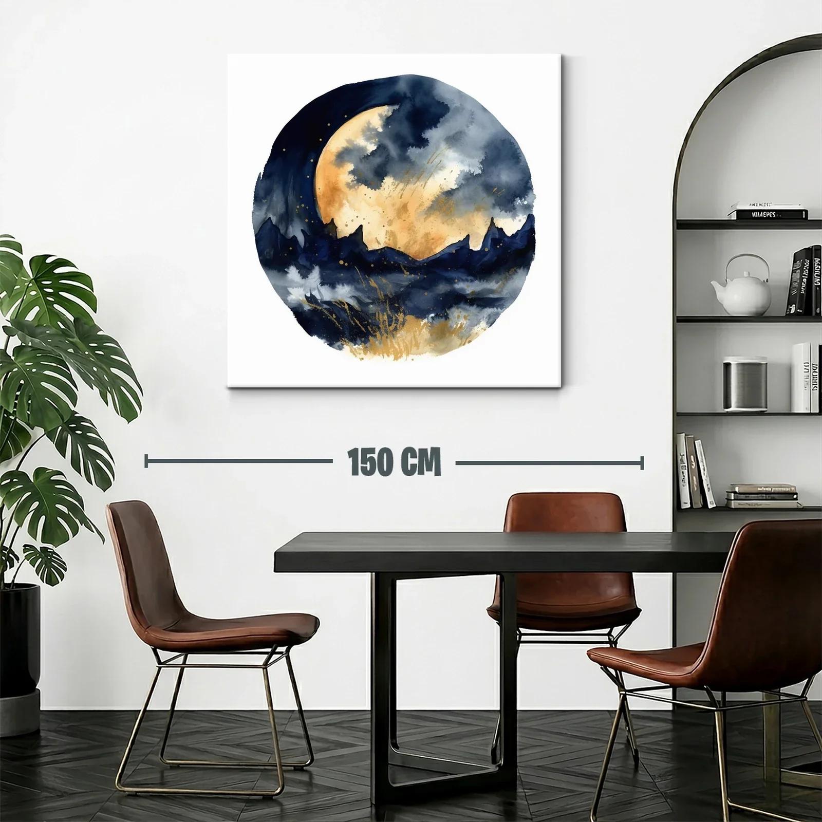 Paisaje nocturno con luna llena y montañas estilizadas — miniatura 2