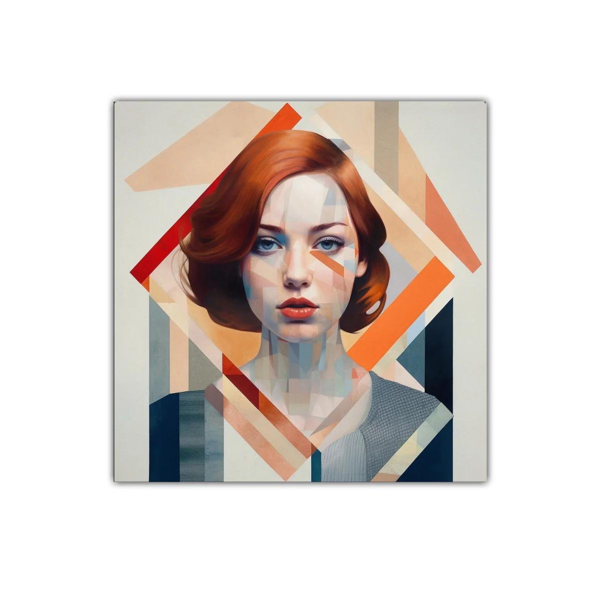 Retrato contemporáneo de mujer con tonos cálidos y geometría