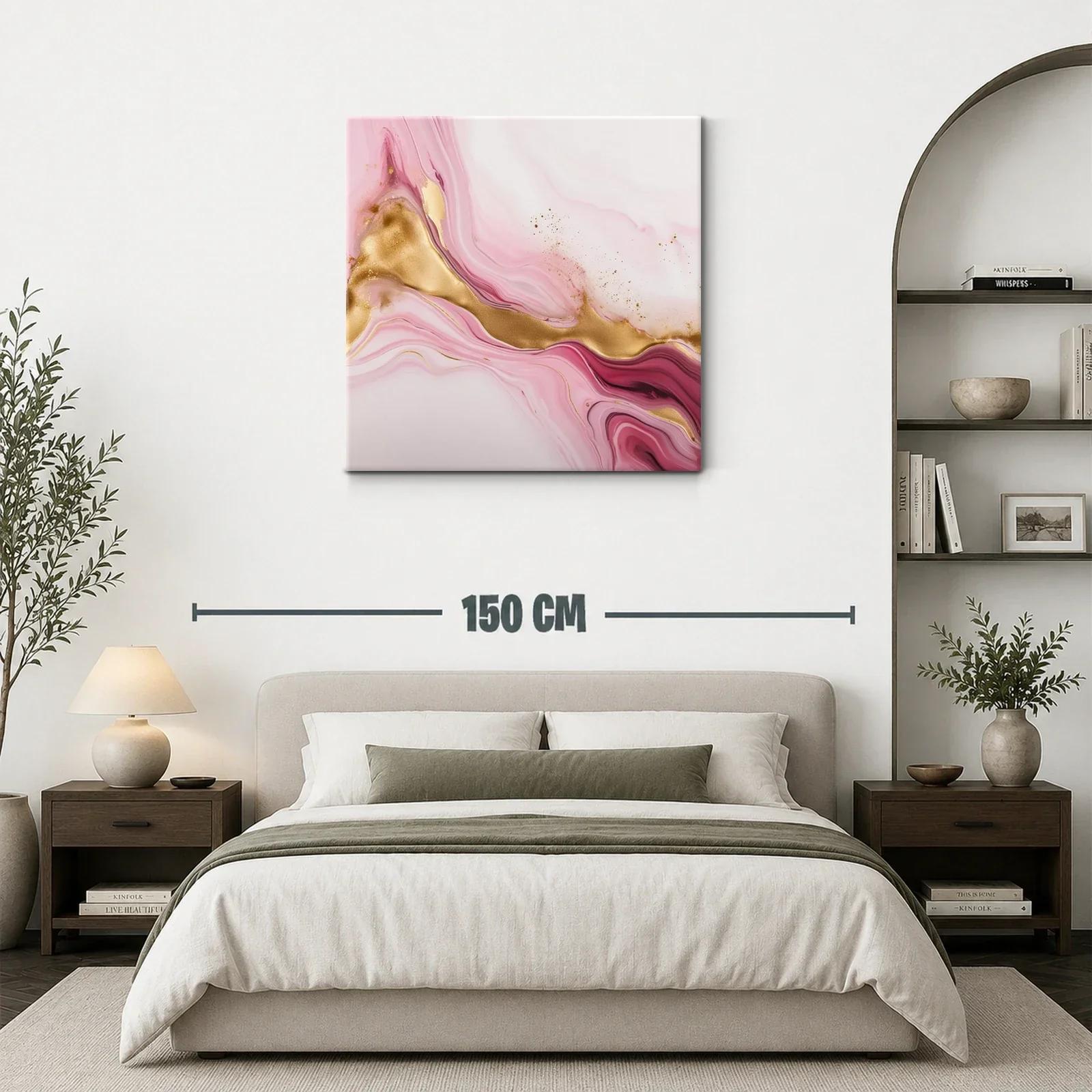 Arte abstracto en tonos rosa con detalles dorados y movimiento fluido — miniatura 3