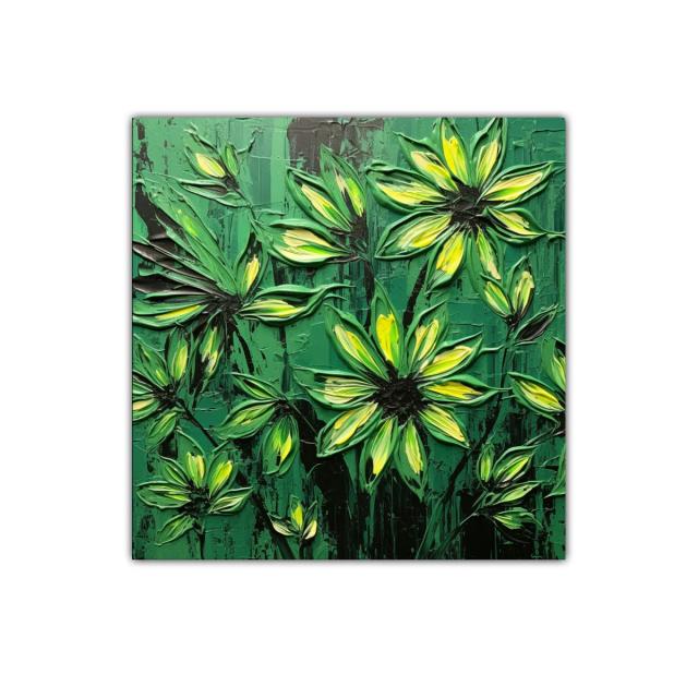Cuadro floral con vibrantes tonos verdes y amarillos