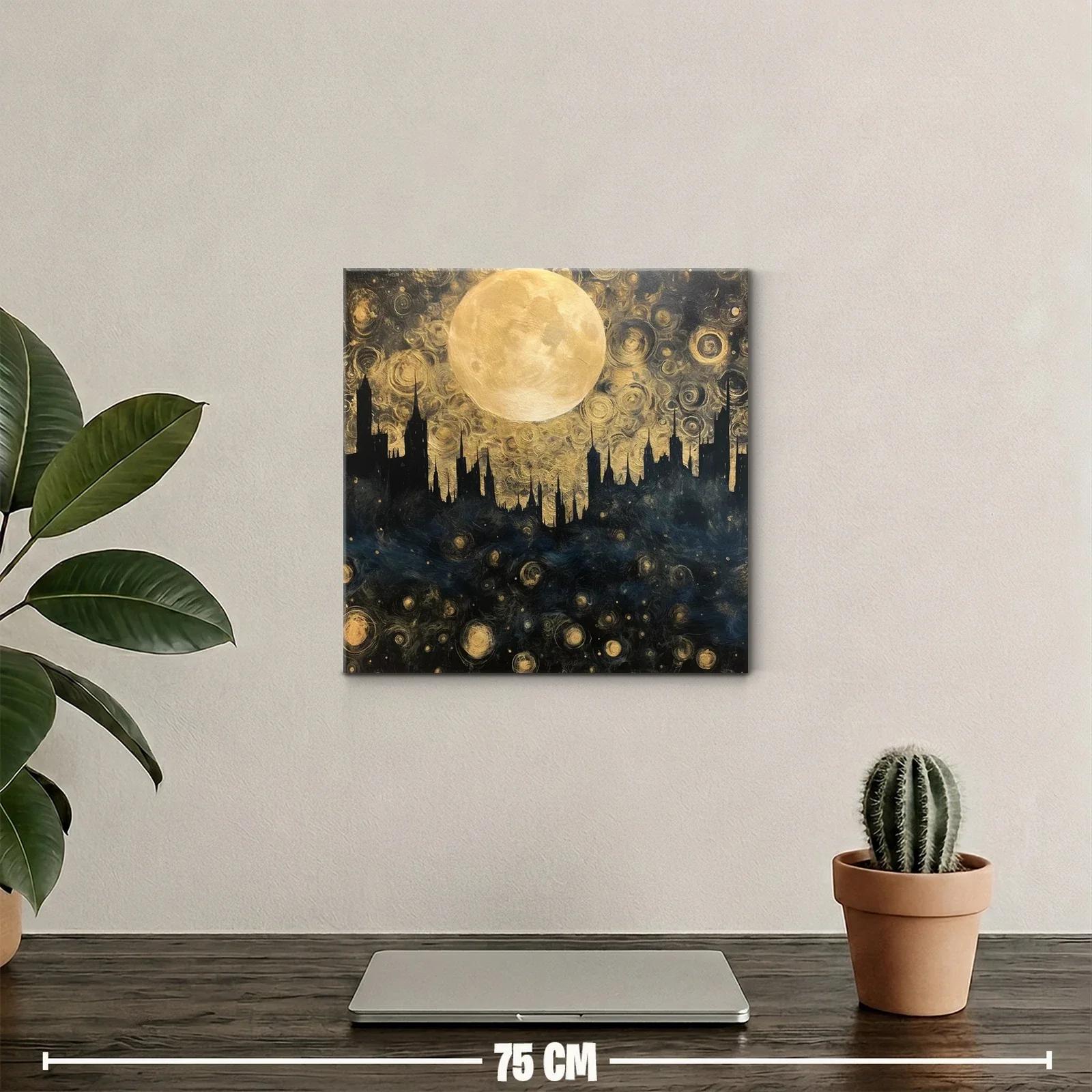 Paisaje urbano nocturno con luna llena brillante — miniatura 2