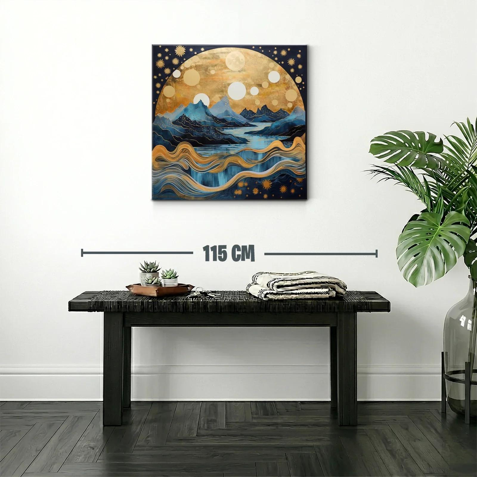 Paisaje onírico de montañas y cielo estrellado dorado — miniatura 2