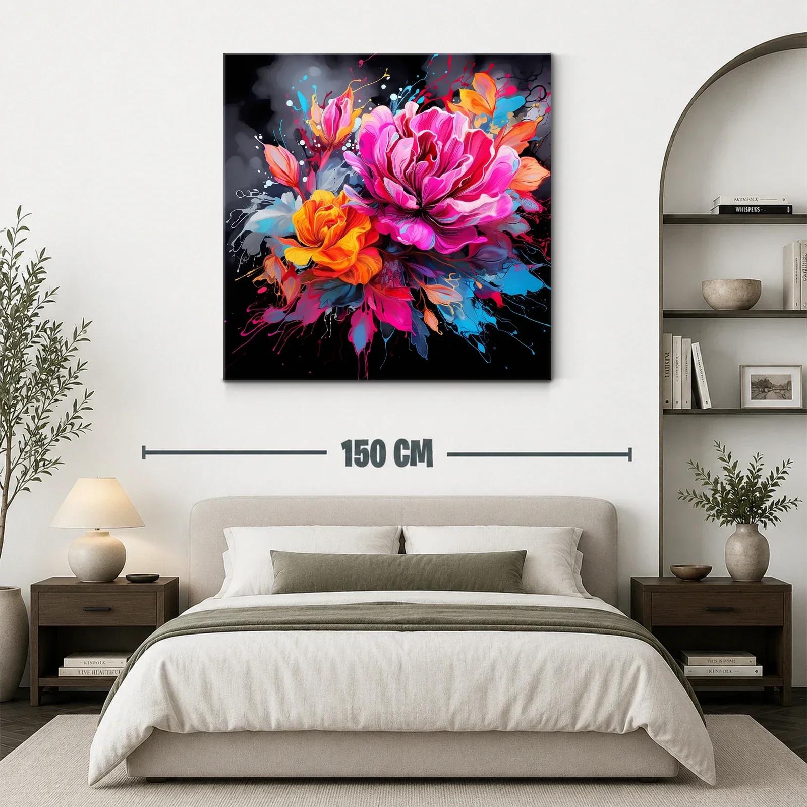 Cuadro vibrante con flores en tonos fucsia y naranja — miniatura 3
