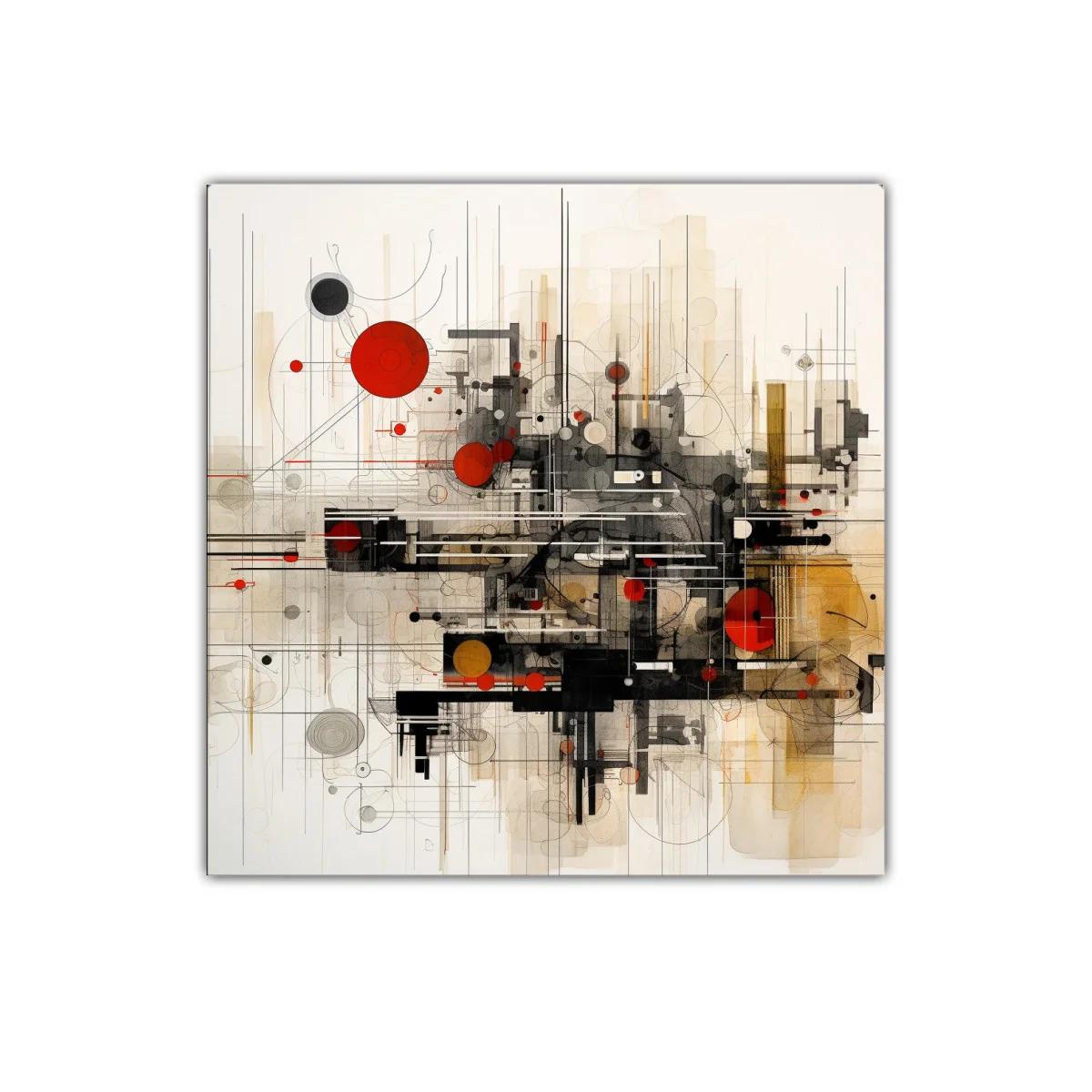 Composición geométrica con toques rojos y negros vibrantes