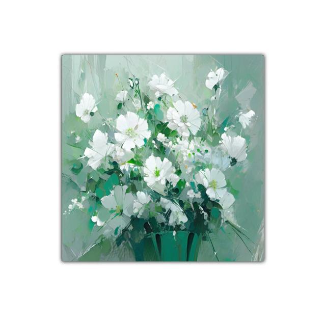 Ramo de flores blancas con fondo verde suave