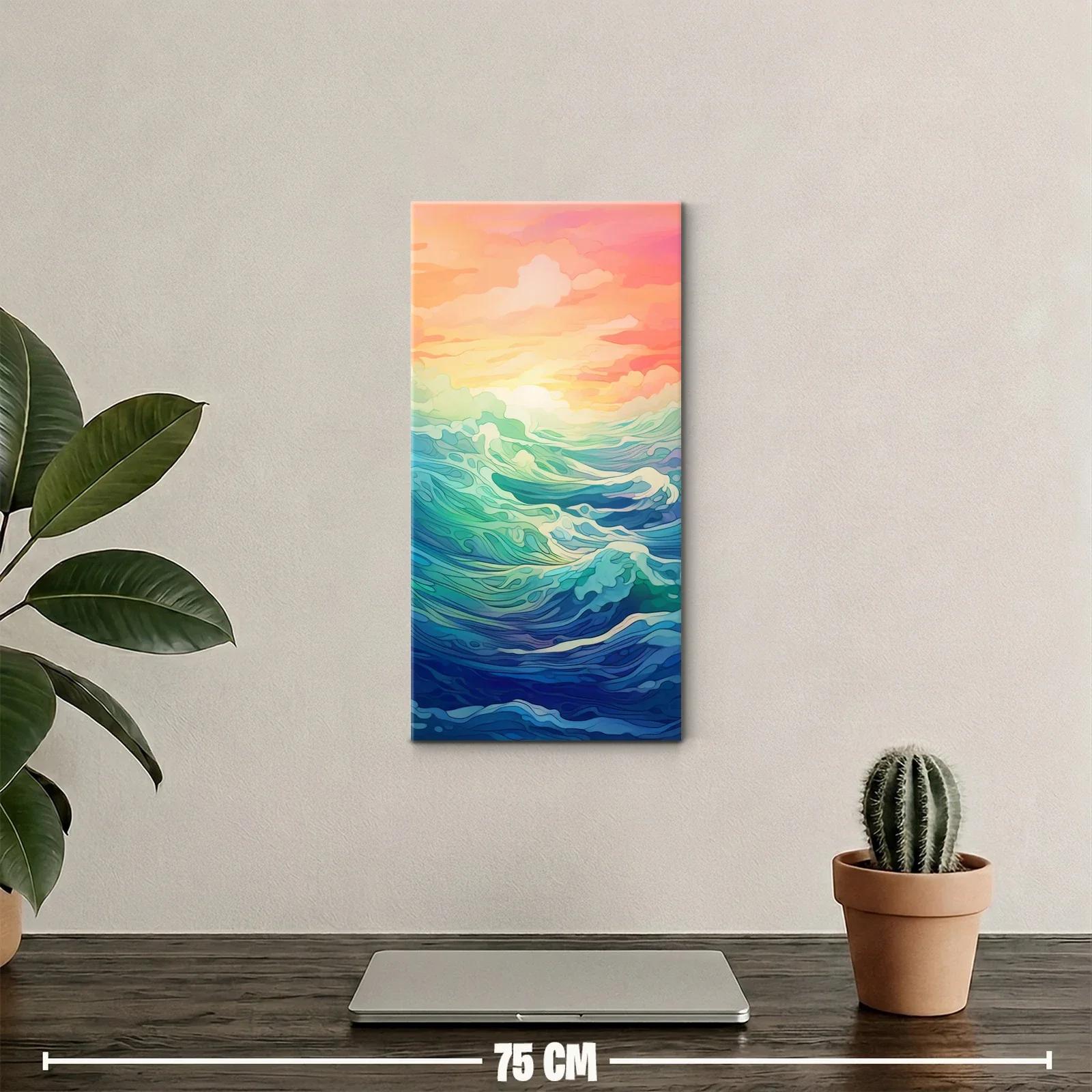 Cuadro olas del mar con cielo coral y luz cálida — miniatura 2